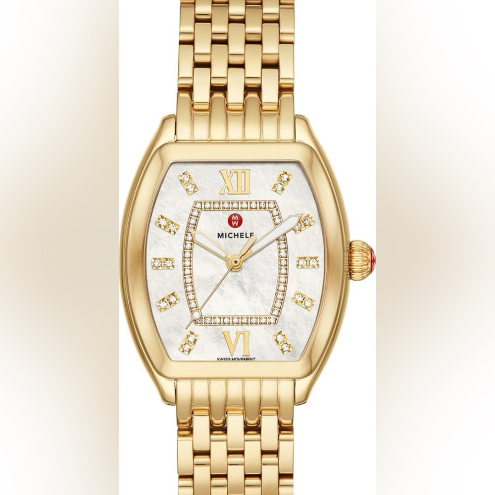 Michele Relevé Diamond Dial Watch Head & Interchangeable band, 31mm x 32mm- gold